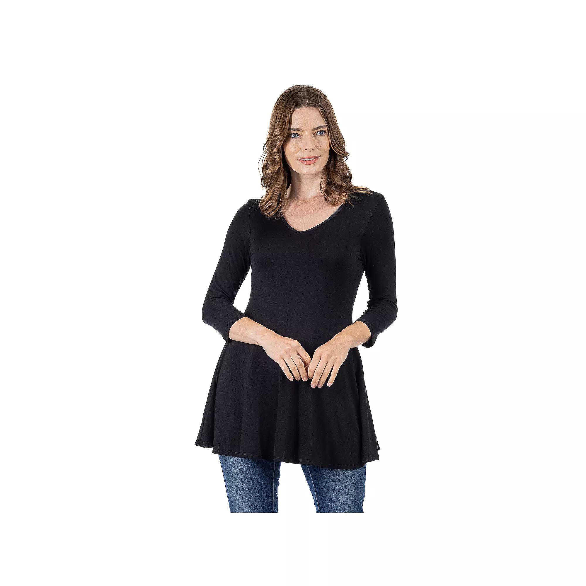 Women's 24Seven Comfort Apparel V Neck Tunic Top,  Product Image