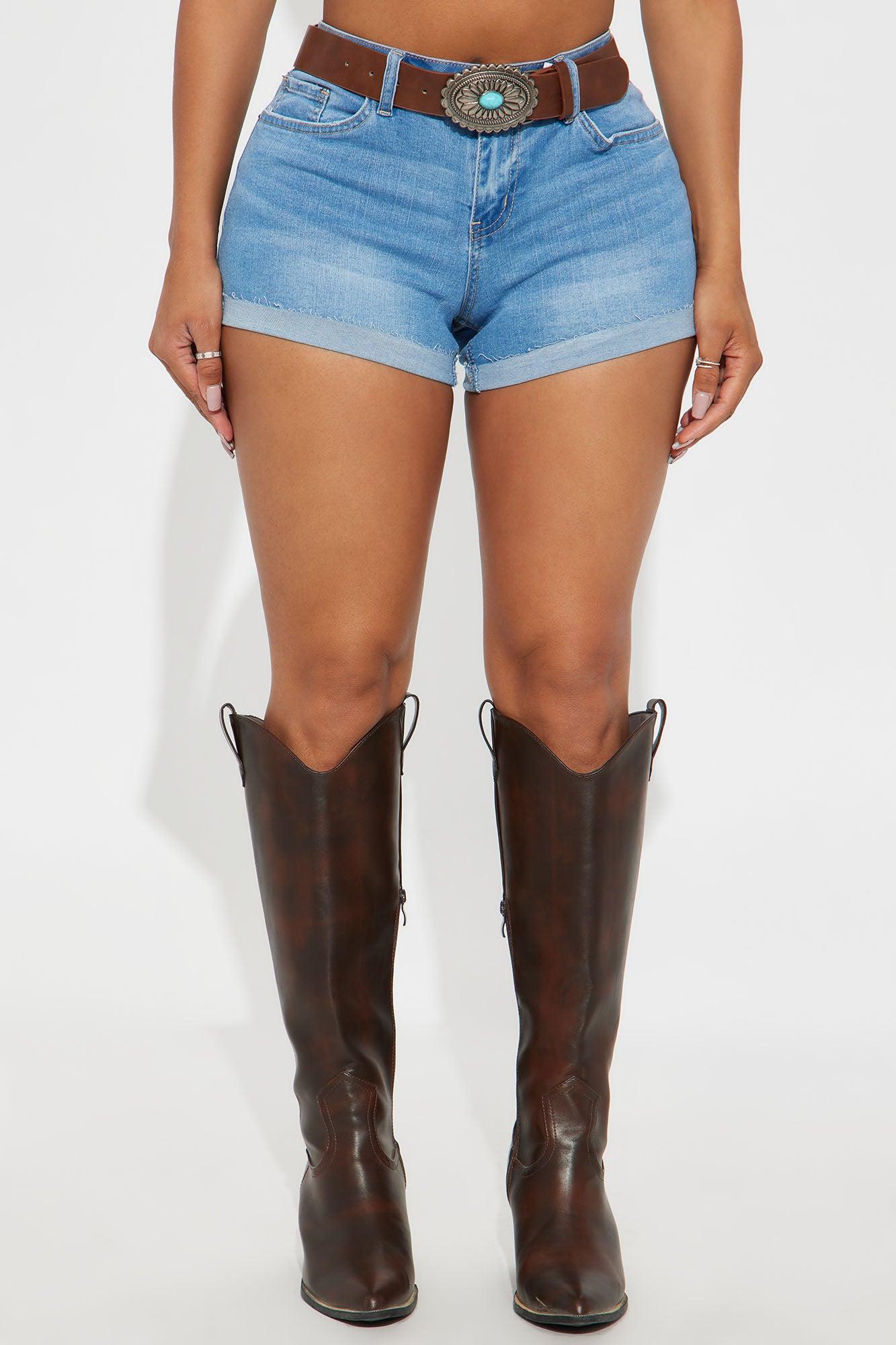 Wanderer Belted Denim Shorts - Medium Wash Female Product Image