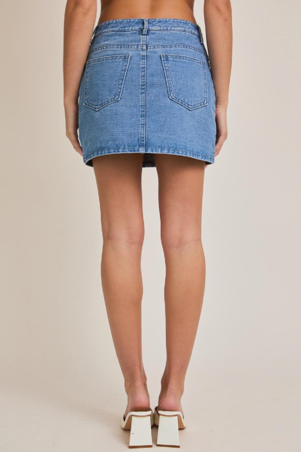 Asymmetrical Closure Denim Mini Skort Product Image