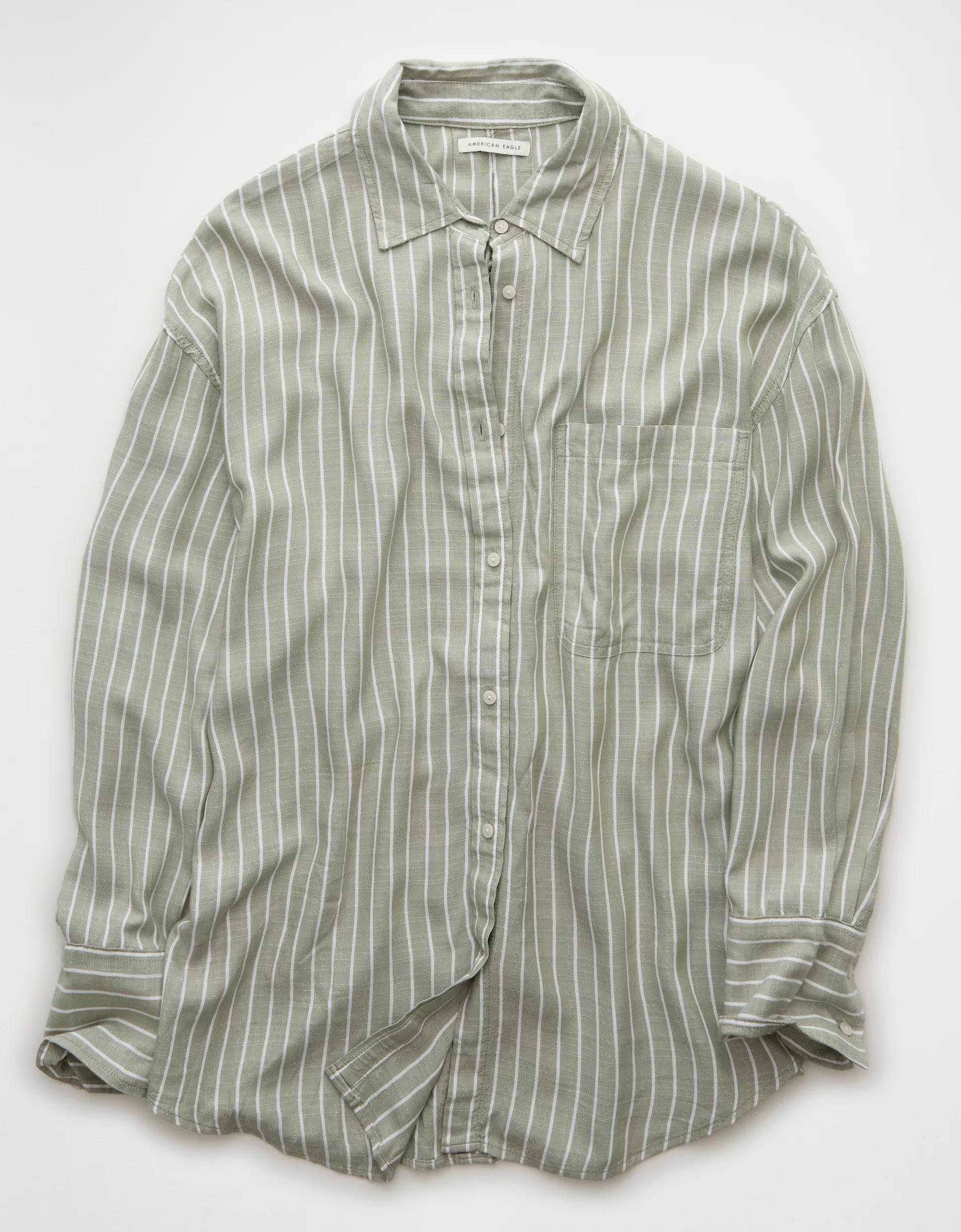 AE Long-Sleeve Tie Back Button-Up Shirt Product Image