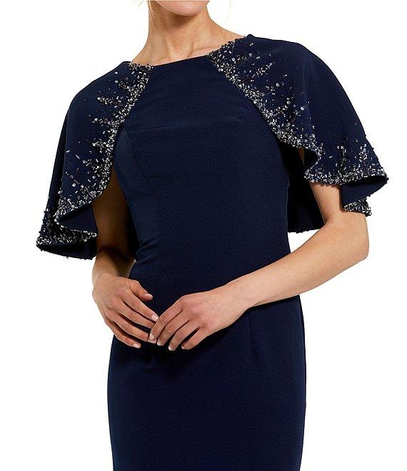 Mac Duggal Beaded Capelet Crepe A-Line Gown Product Image