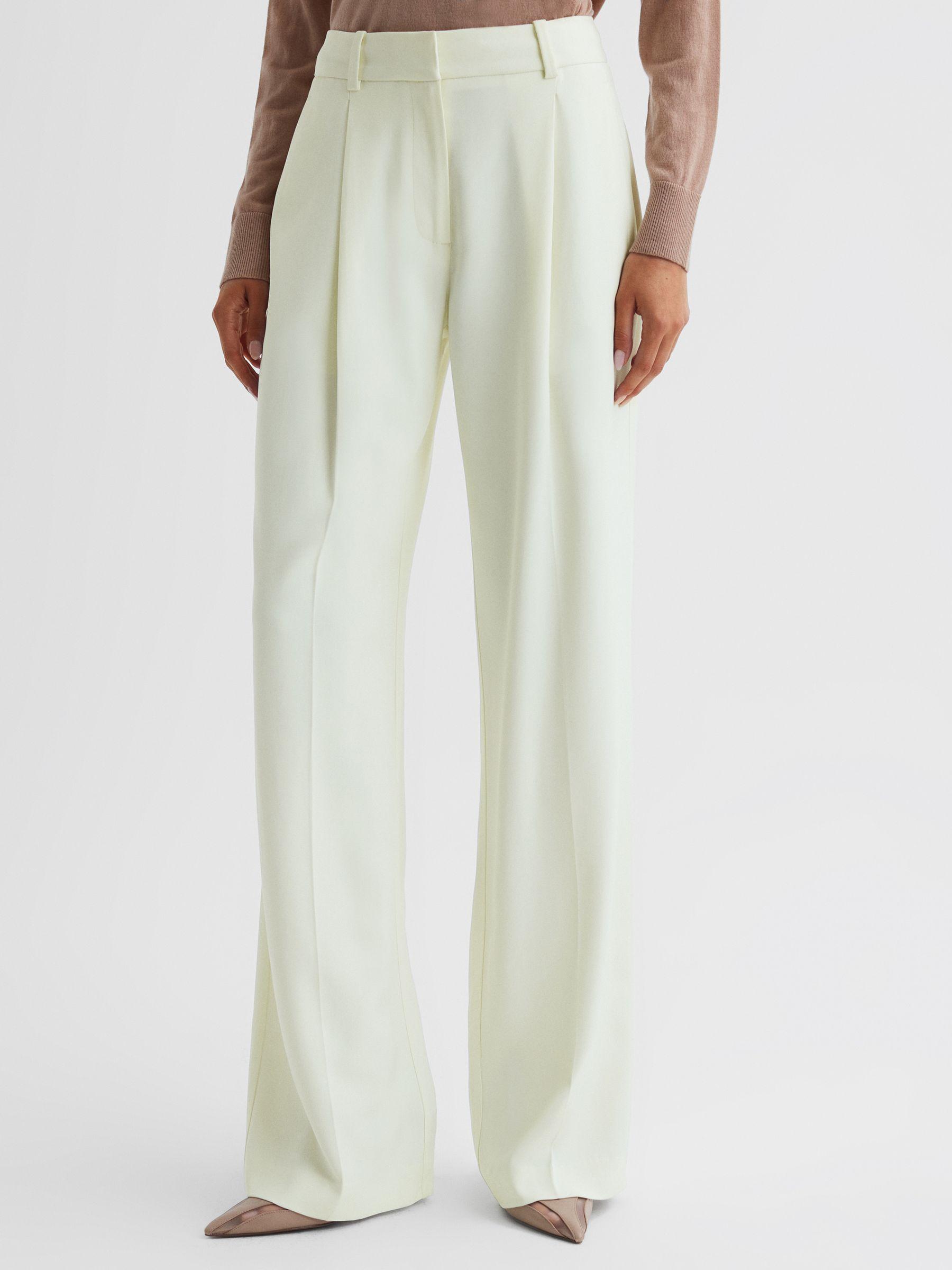 Mid Rise Wide Leg Trousers in Pale Yellow Product Image