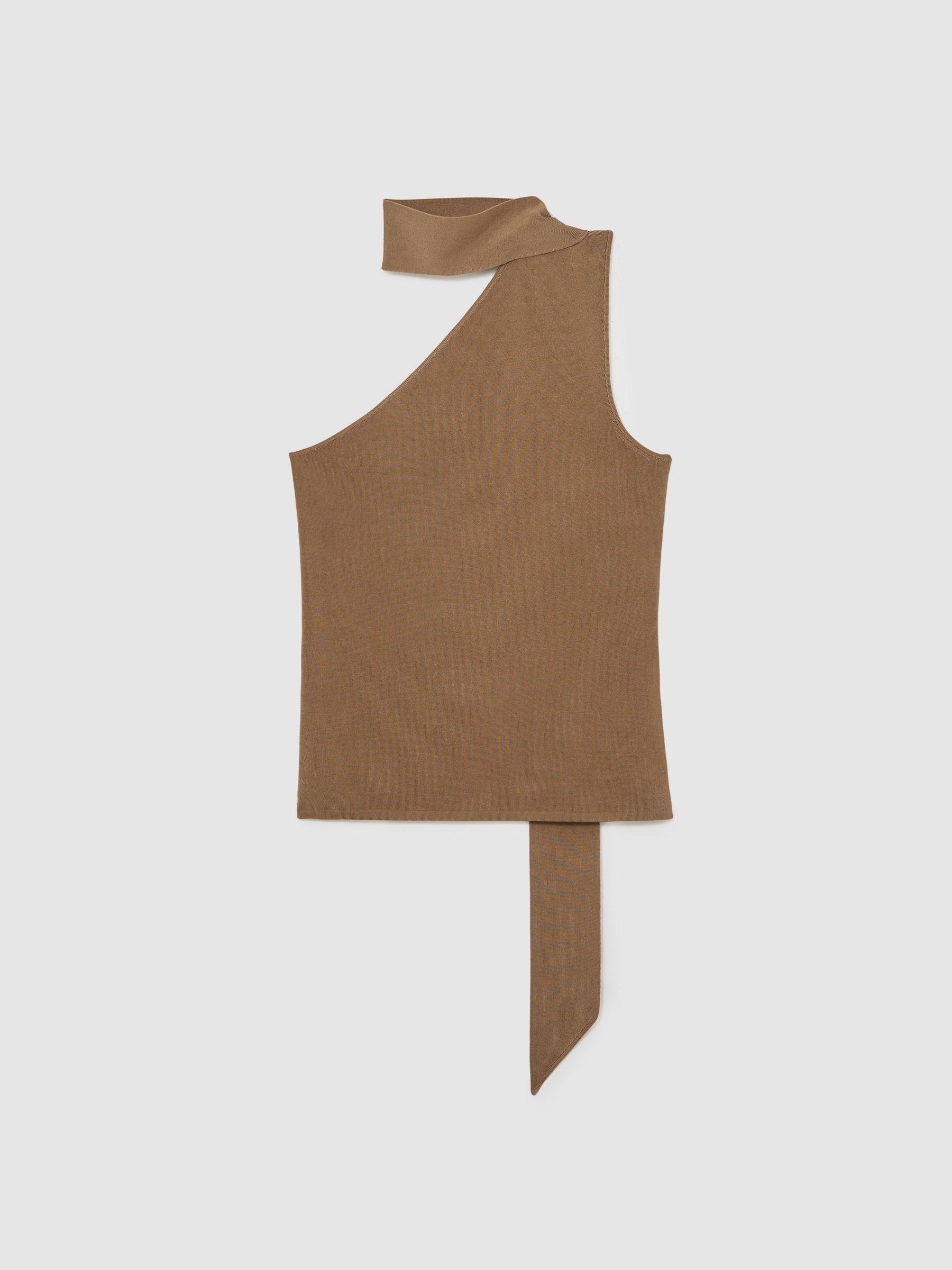 One Shoulder Scarf Top in Taupe Neutral Product Image