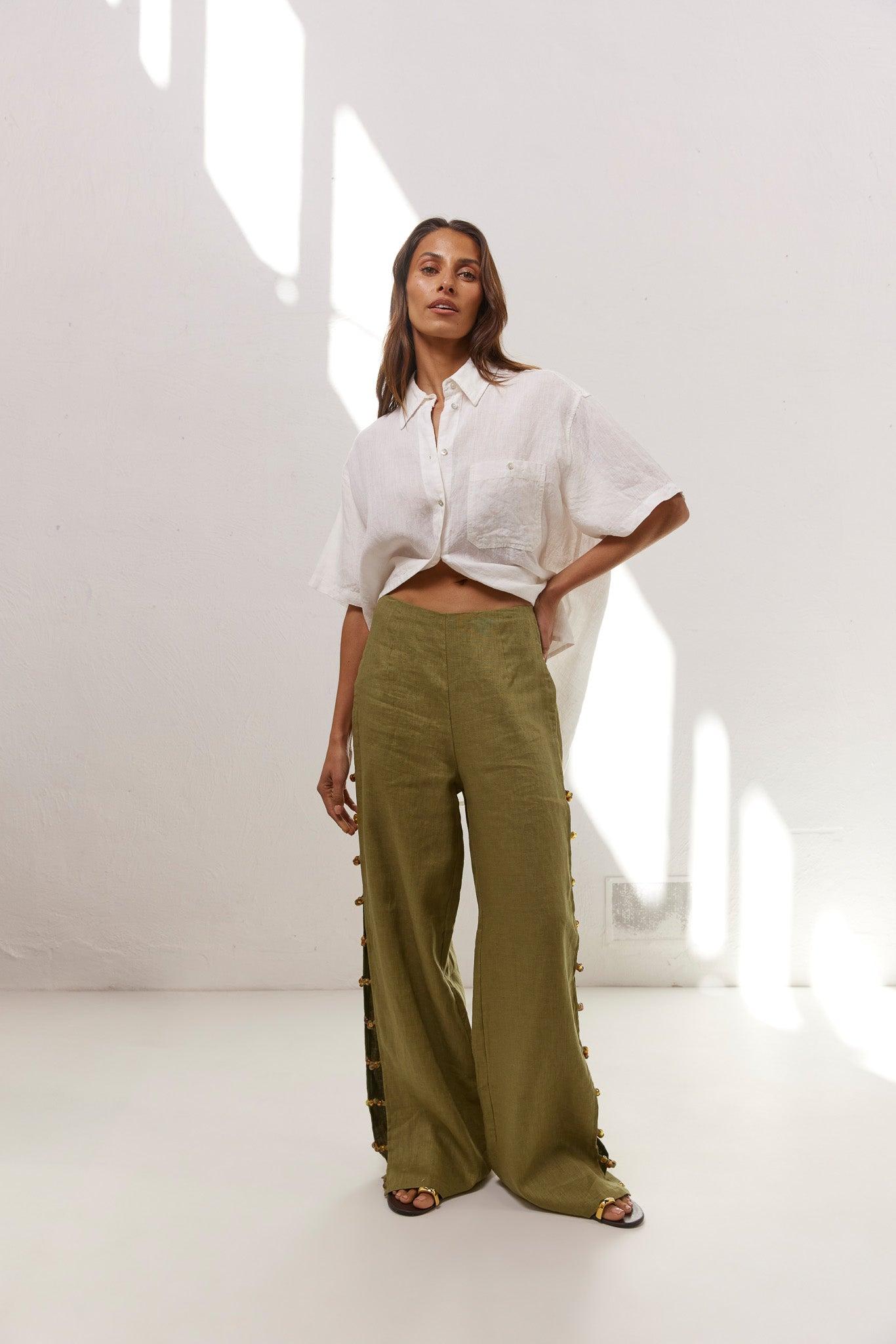 Tia Linen Pants Olive Product Image