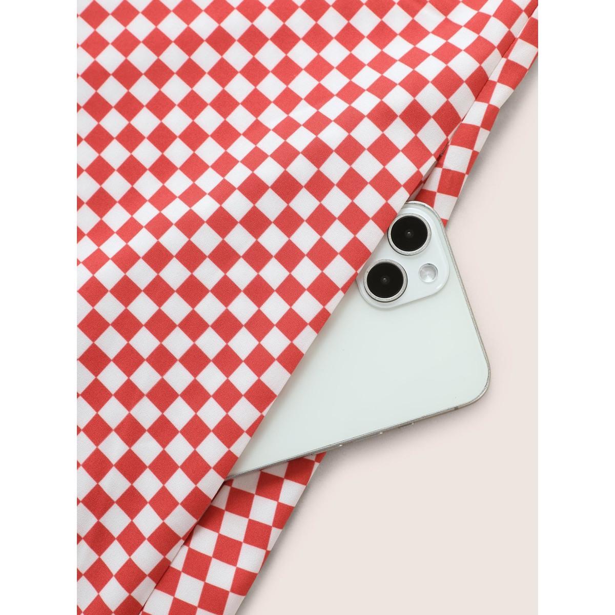 Plus Size Gingham Patchwork Lapel Collar Ruffle Sleeve Dress Raspberry Women Resort Non Lapel Collar Short sleeve Curvy Midi Dress BloomChic 28/5X Product Image