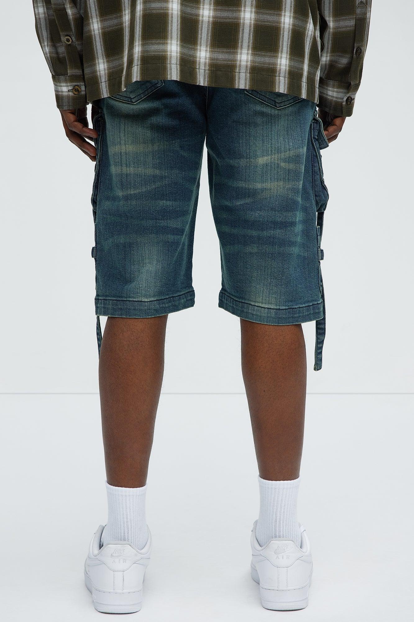 Buckle Strapped Relaxed Denim Shorts - Medium Blue Wash Product Image