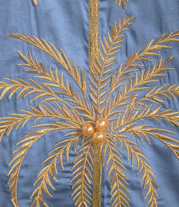 Mestiza New York Elliana Poplin Palm Tree Embroidery Mandarian Collar Short Puff Sleeve Dress Product Image