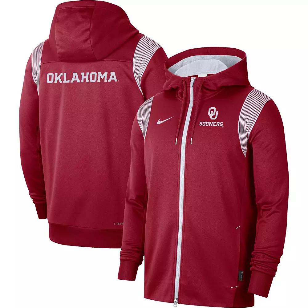 Men's Nike Crimson Oklahoma Sooners 2022 Sideline Lockup Performance Full-Zip Hoodie Jacket,  Product Image