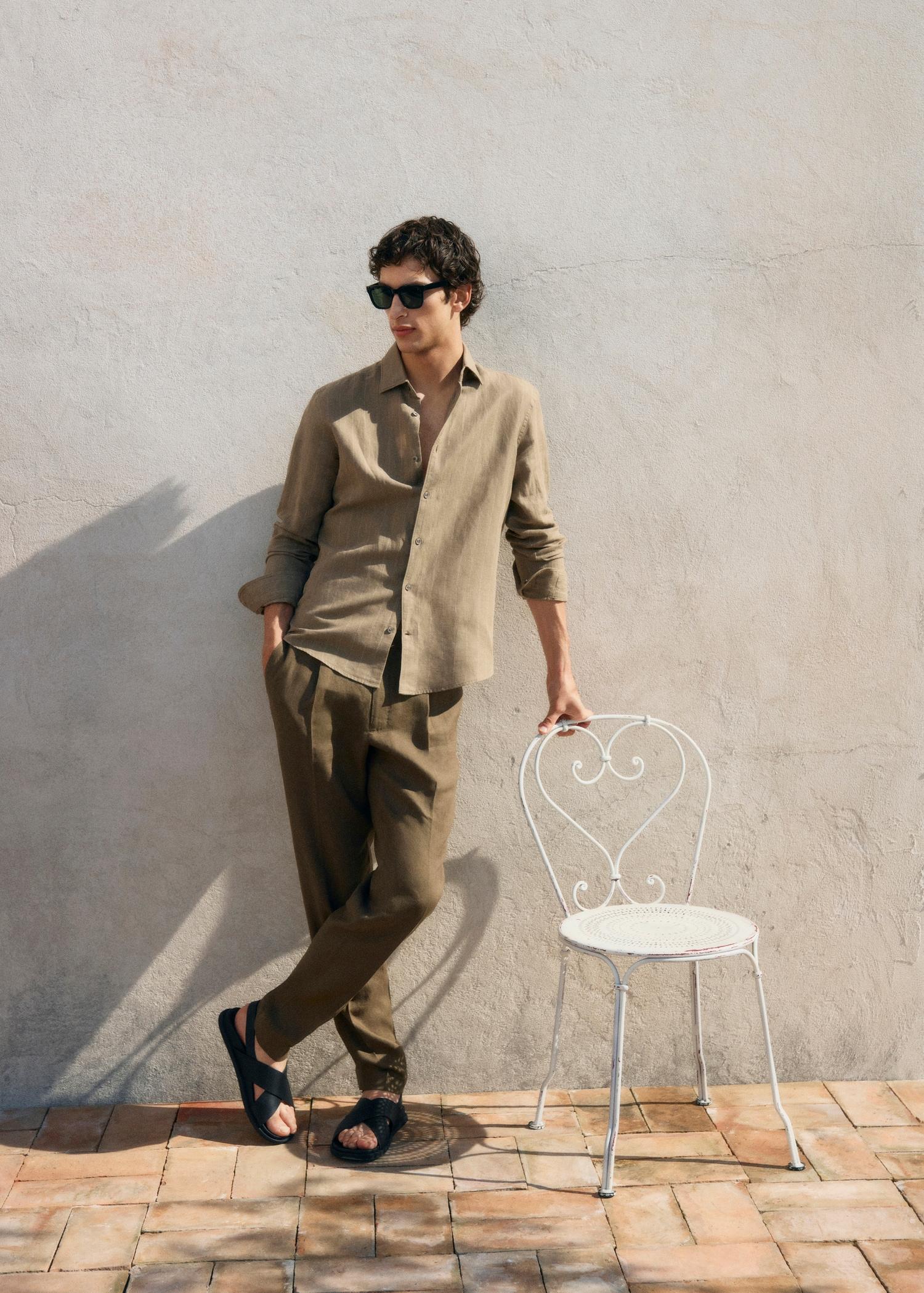 Linen pinstripe shirt - Men | MANGO USA Product Image