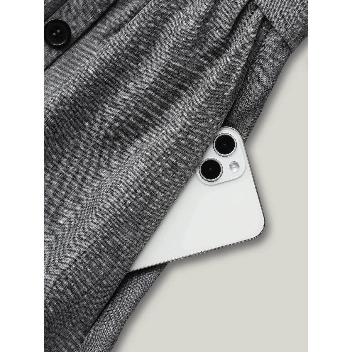 Plus Size Asymmetrical Neckline Belted Pockets Midi Dress DarkGray Women At the Office Belted Asymmetrical Neck Elbow-length sleeve Curvy BloomChic 30/6X Product Image