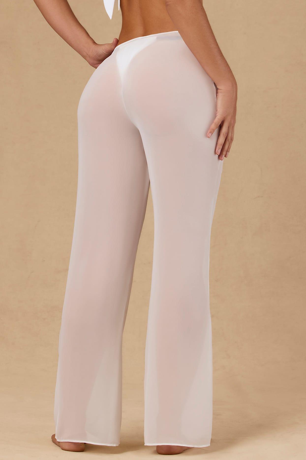Tie-Front Wide-Leg Trousers in White Product Image