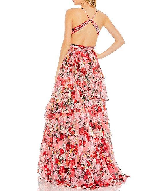 Mac Duggal Side Cut Out Tiered Floral Print Chiffon Ballgown Product Image