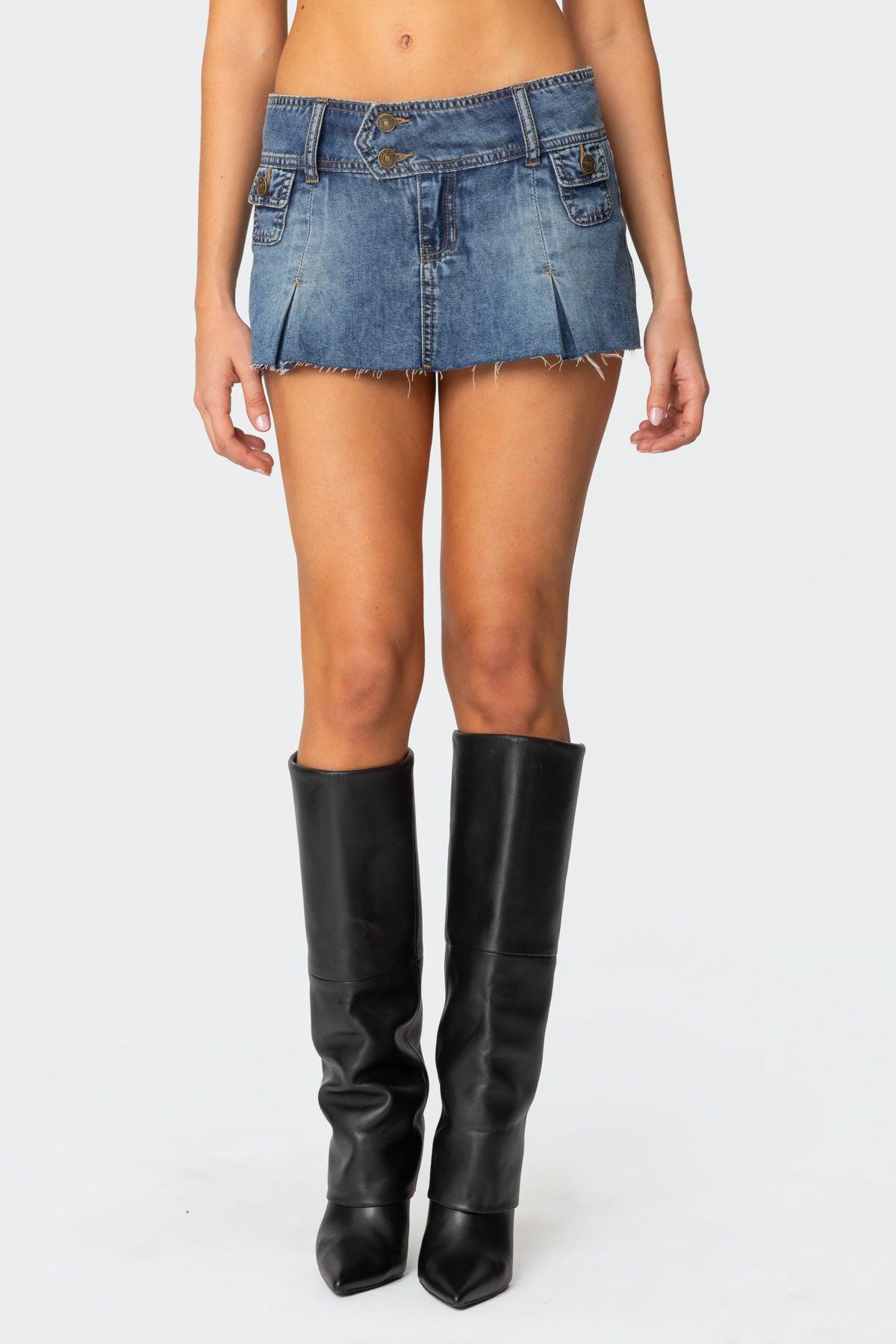 Vintage Washed Denim Mini Skort Product Image