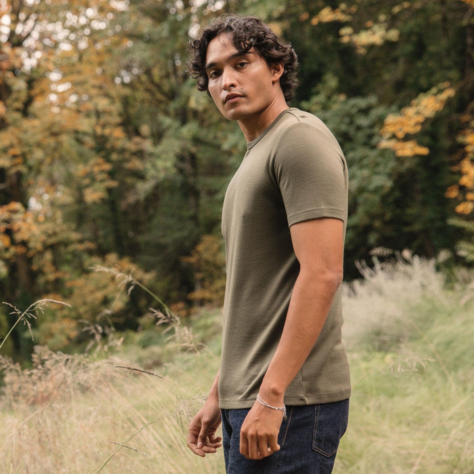 Interlock Merino Wool Crew Neck Tee | Olive Product Image
