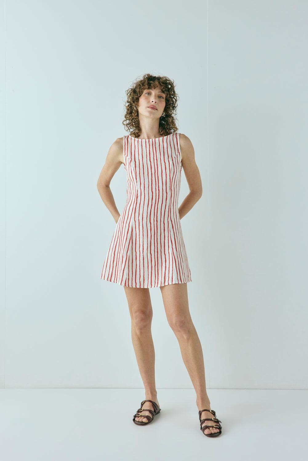 Chloe Linen Mini Dress Stripe Product Image