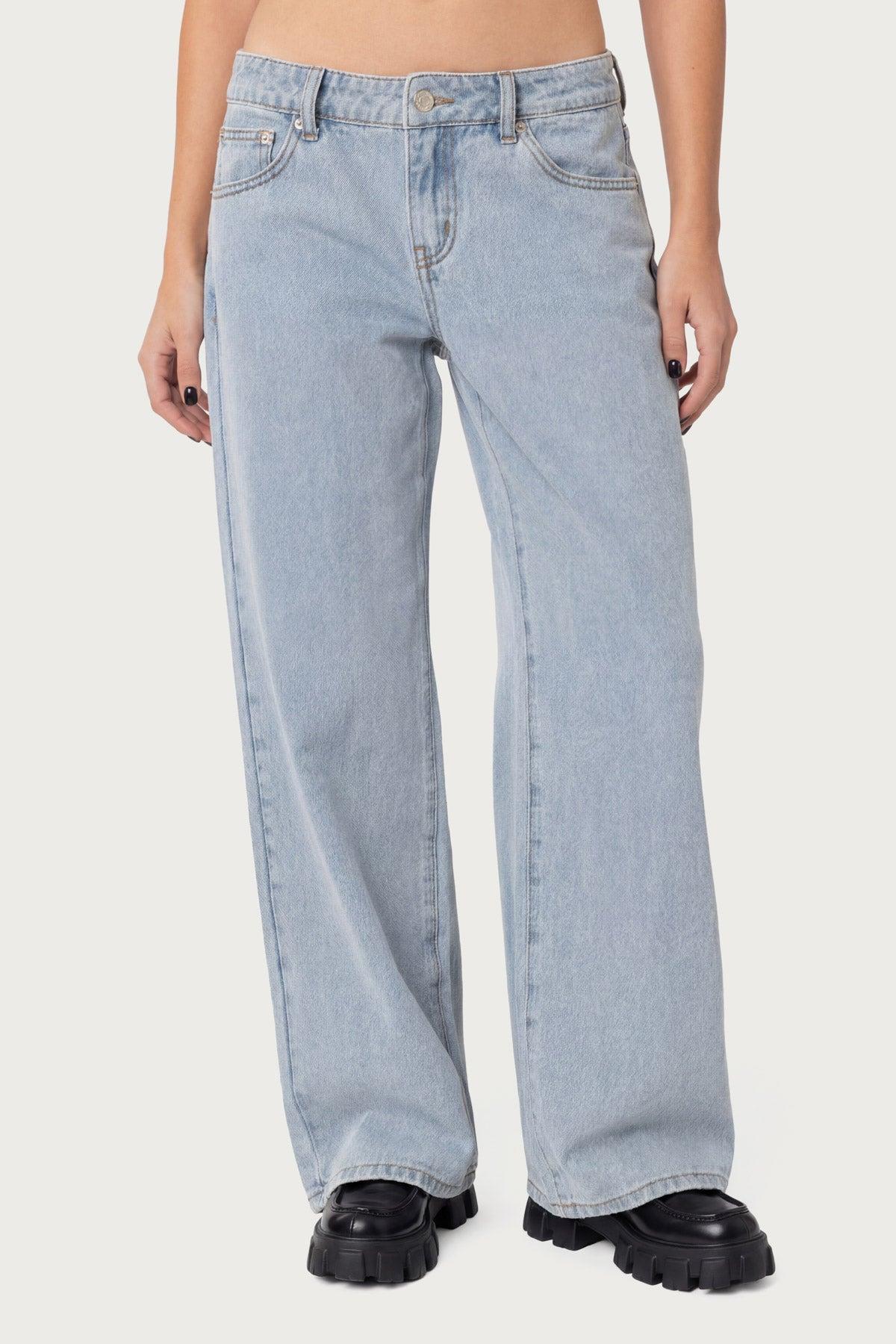 Petite Raelynn Washed Low Rise Baggy Jeans Product Image