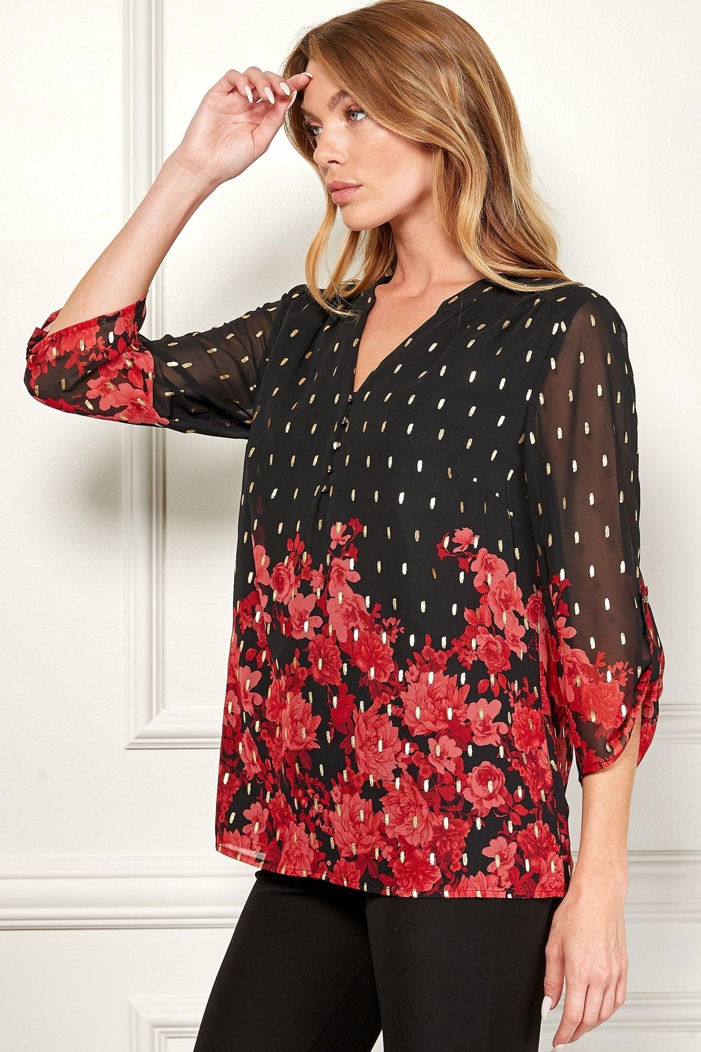 3/4 Sleeve Tab Mandarin Collar Popover Product Image