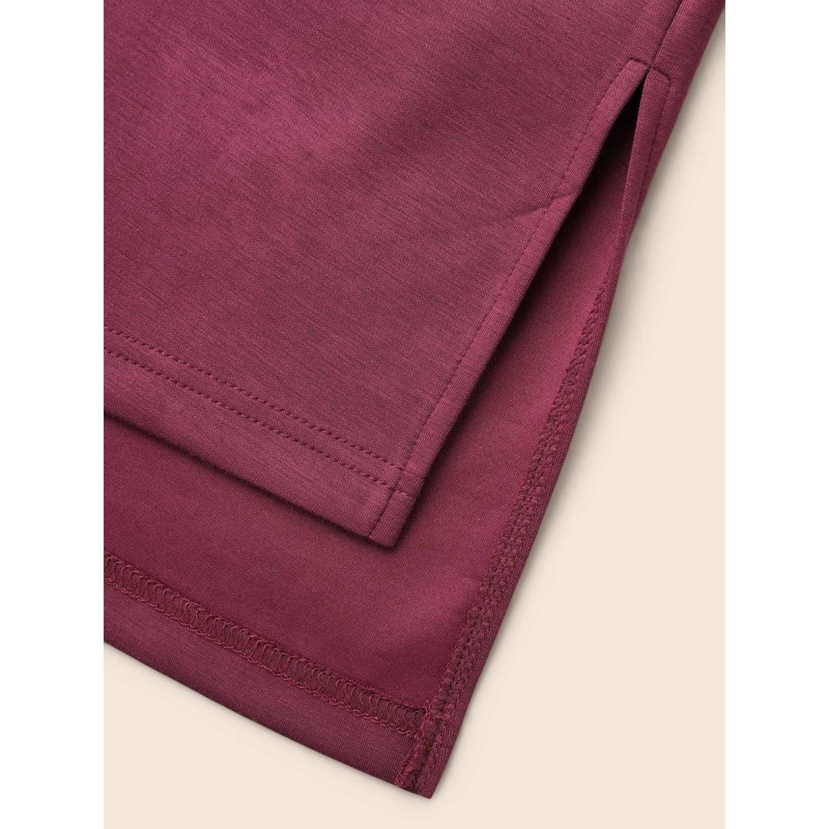 Plus Size Solid Raglan Sleeve Slit Hem Sweatshirt Women Plum Casual Slit Loose Non Everyday Sweatshirts BloomChic 22-24/3X Product Image