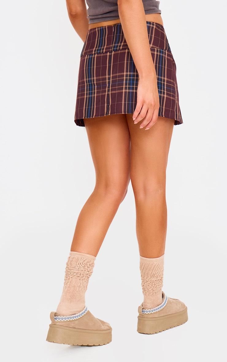 Brown Gingham Double Buckle Pleated Mini Skirt Product Image