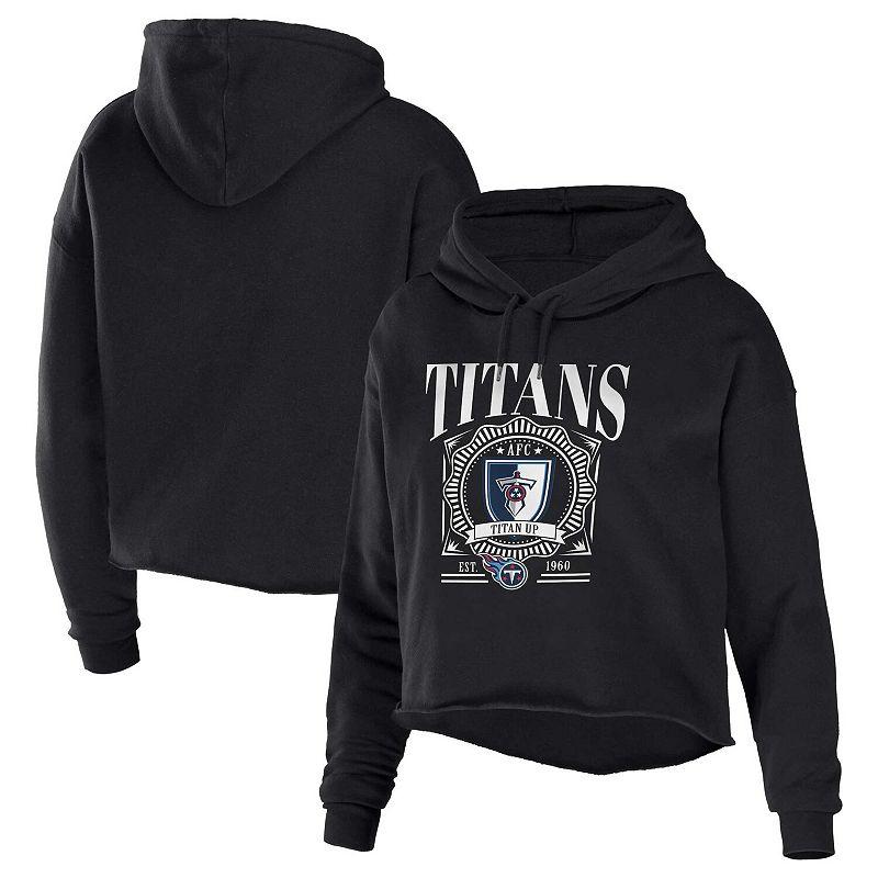 Women's WEAR by Erin Andrews Black Tennessee Titans Cropped Sponge Fleece Pullover Hoodie,  Product Image