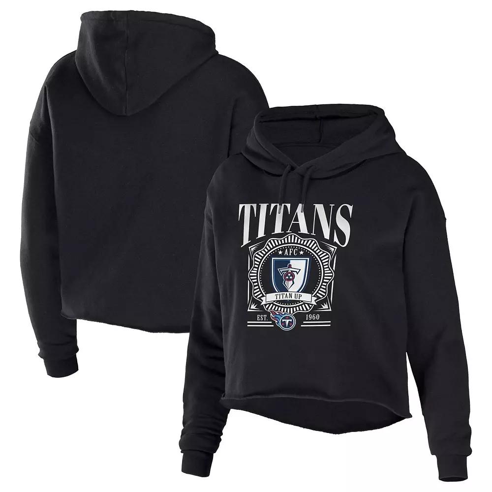 Women's WEAR by Erin Andrews Black Tennessee Titans Cropped Sponge Fleece Pullover Hoodie,  Product Image