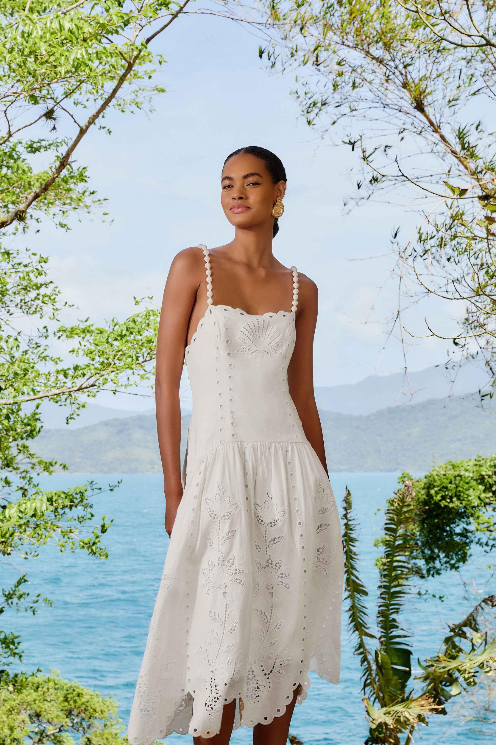 Off-White Richelieu LENZING™ ECOVERO™ Euroflax™ Midi Dress Product Image