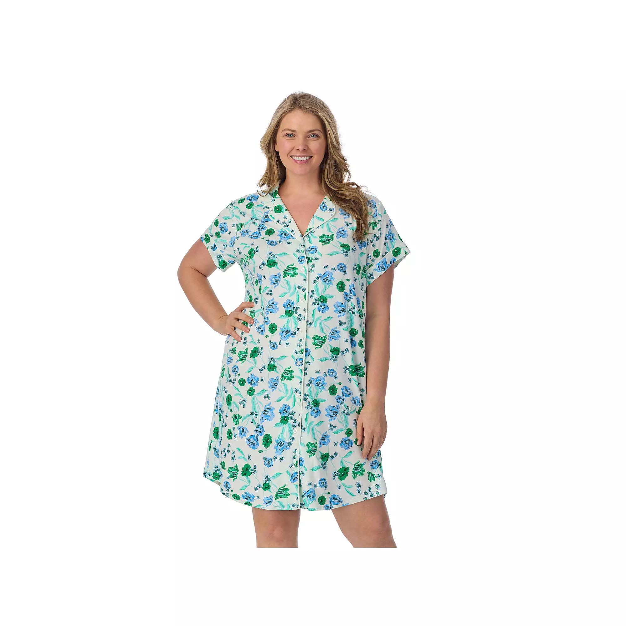 Plus Size Draper James Printed Cozy Short Sleeve Notch Collar Sleepshirt, Women's, Size: 3XL, Spring Blooms Product Image
