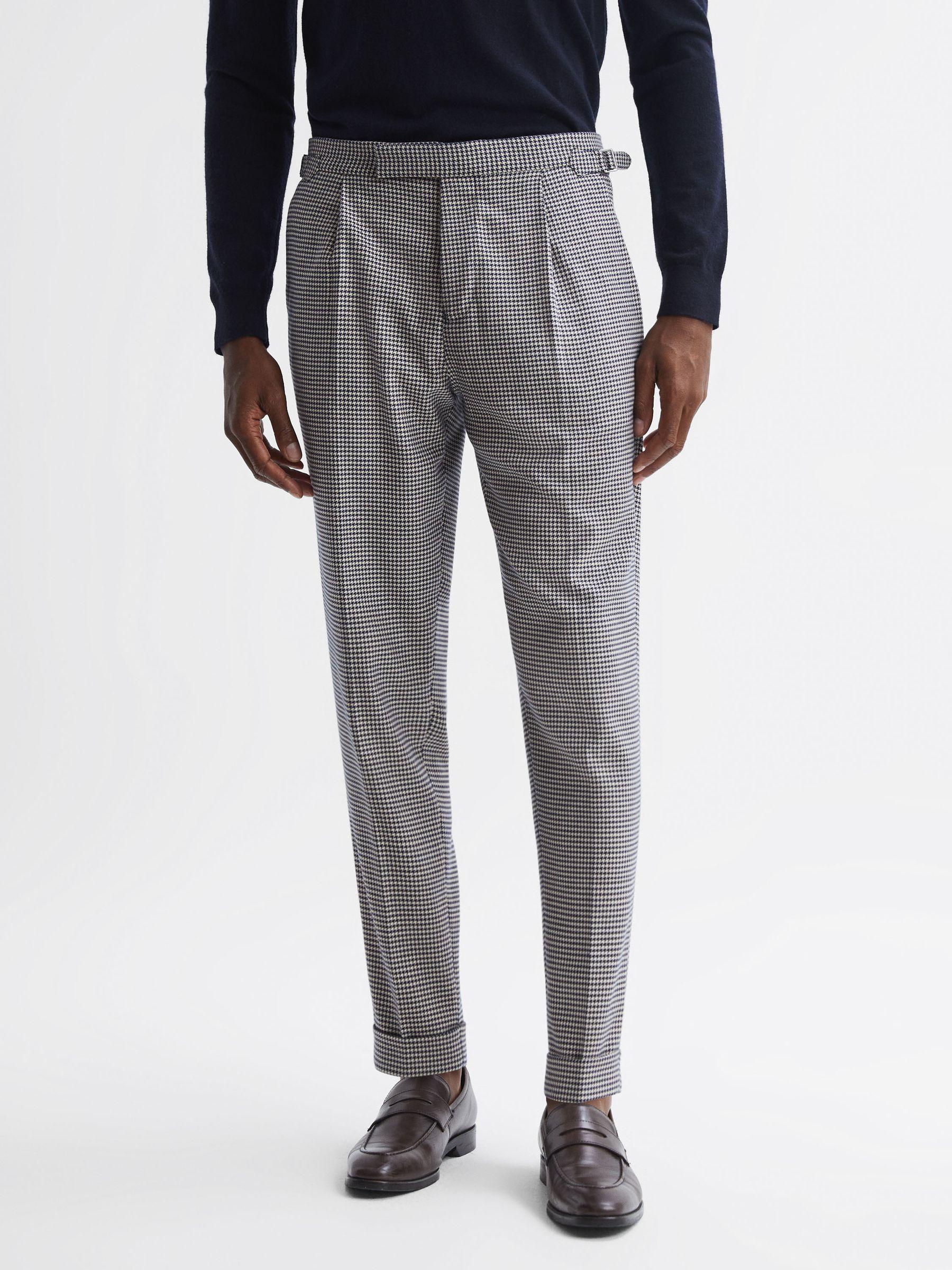 Slim Fit Puppytooth Adjuster Trousers in Grey Product Image