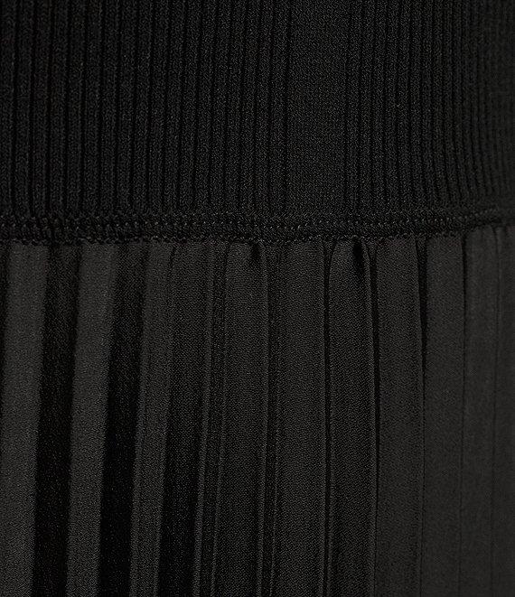 BOSS by HUGO BOSS Fadrid Mixed Media Knit And Woven Round Neck Short Sleeve Pleated Midi Dress Product Image