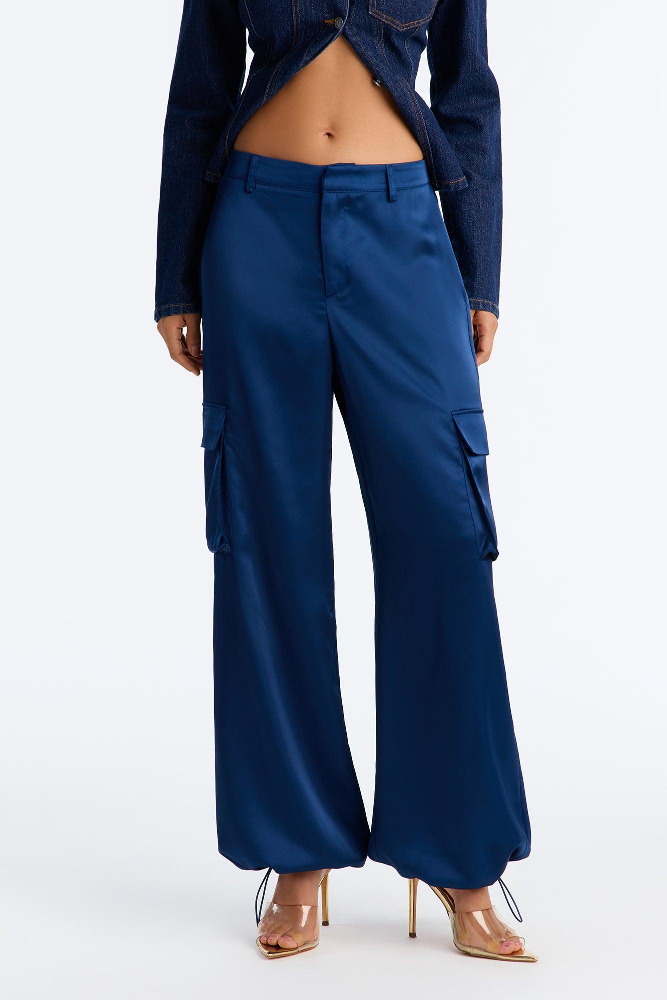 Maggie Satin Balloon Jogger Pants - Navy Female Product Image