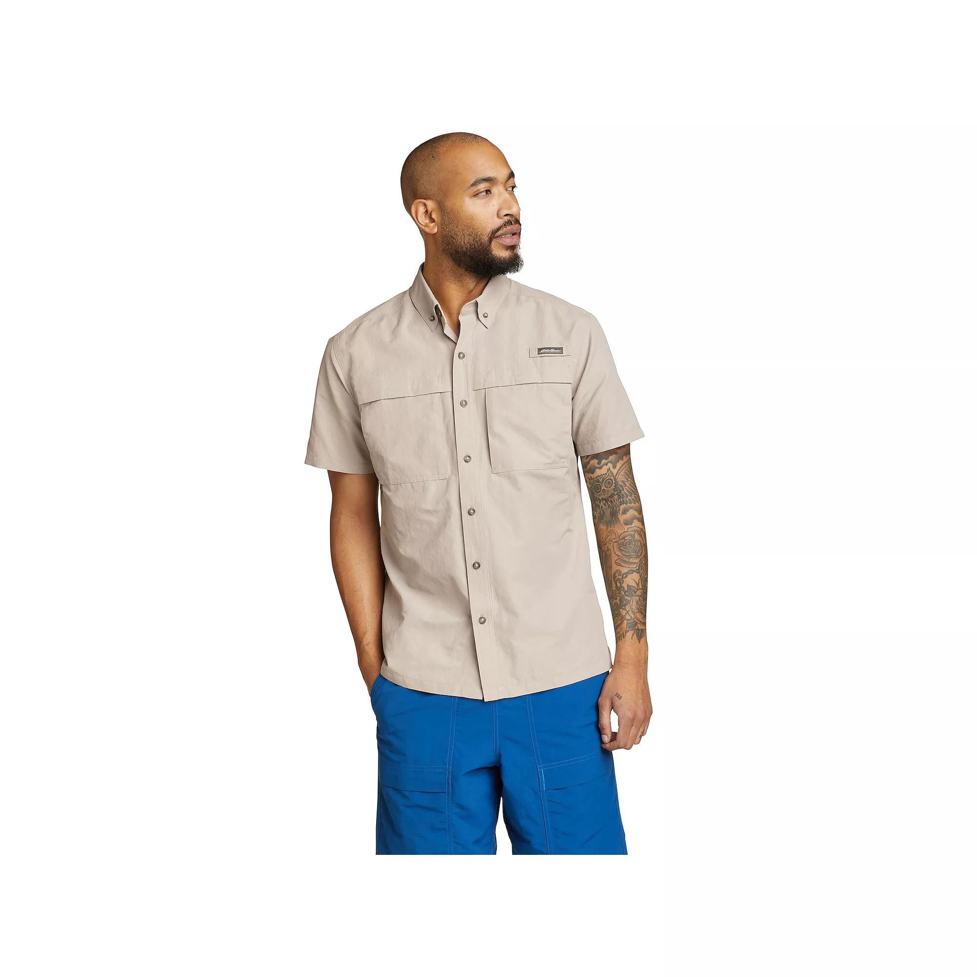 Men's Eddie Bauer UPF 50 Ripstop Guide Short Sleeve Button-Down Shirt, Size: Small, Lt Gray Product Image