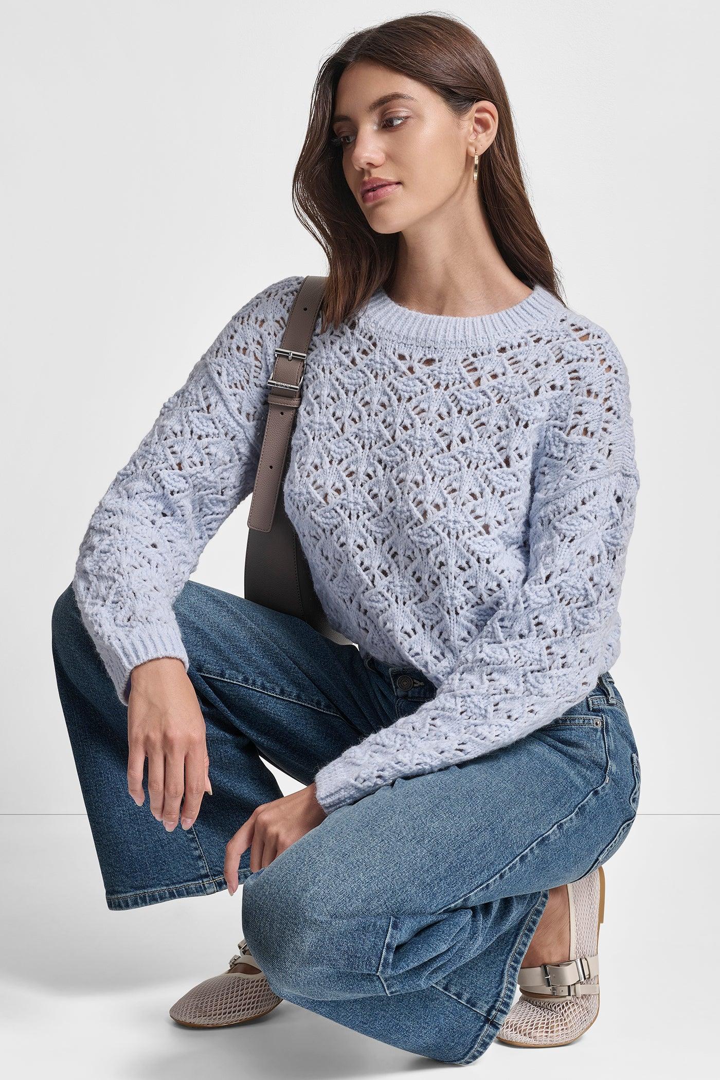 POINTELLE STITCH LONG SLEEVE CREW NECK SWEATER Product Image