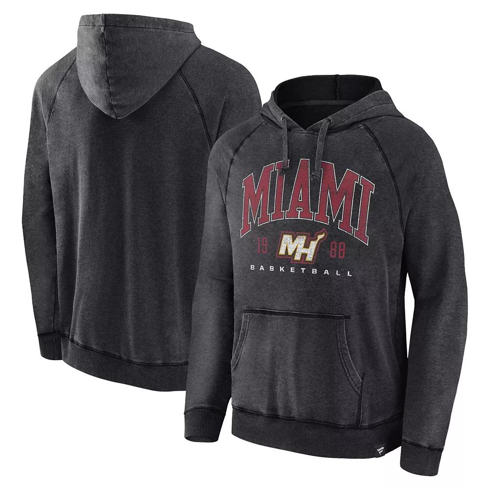 Men's Fanatics Branded Heather Charcoal Miami Heat Foul Trouble Snow Wash Raglan Pullover Hoodie,  Product Image