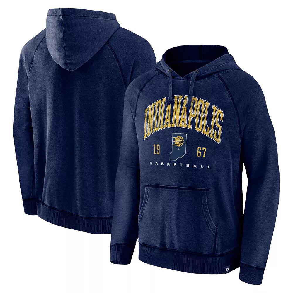 Men's Fanatics Branded Heather Navy Indiana Pacers Foul Trouble Snow Wash Raglan Pullover Hoodie,  Product Image