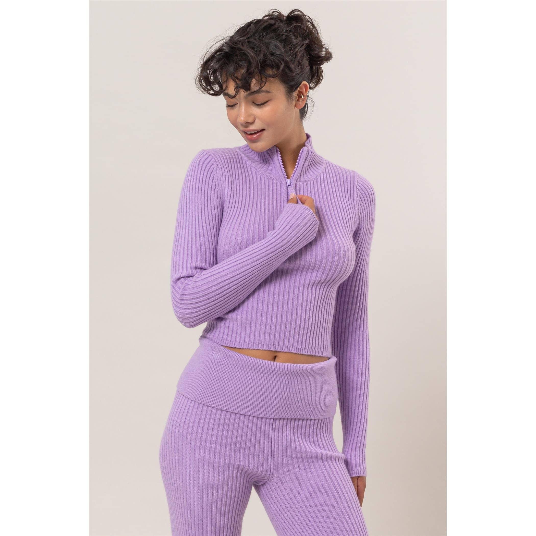 Half-Zip Ribbed Knit Top Product Image