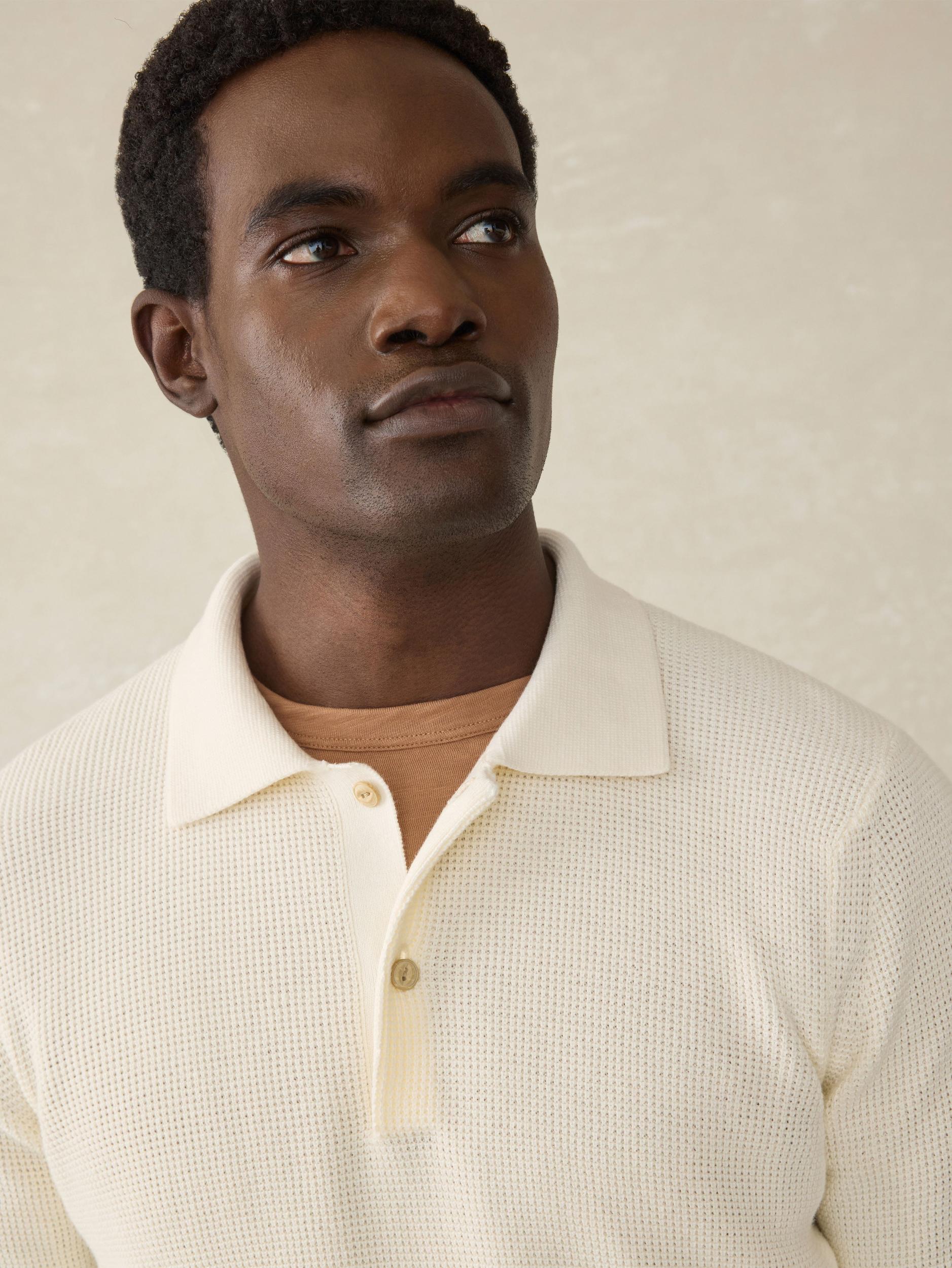 Long-Sleeve Sunwashed Sweater Polo - White Shell Male Product Image