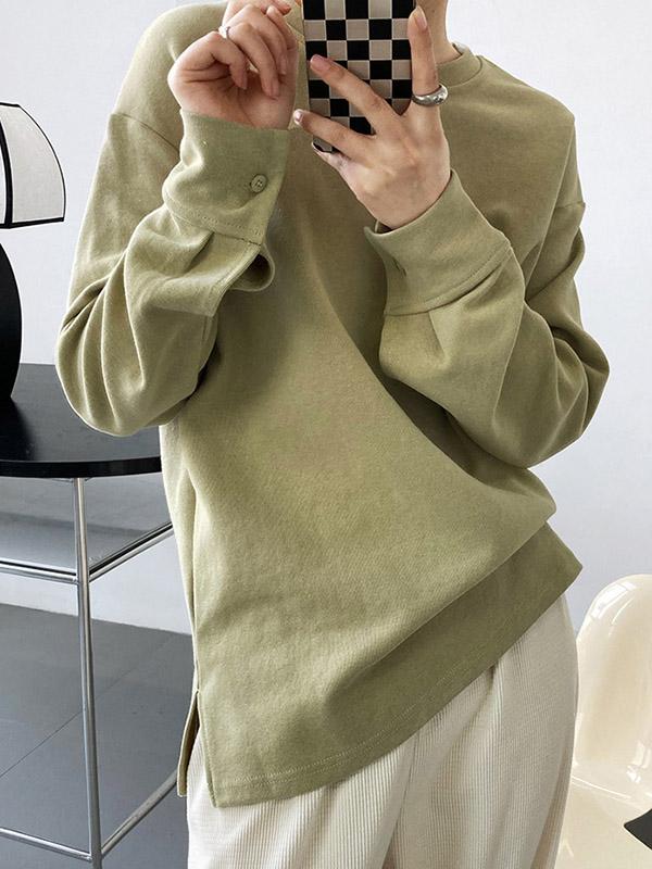 3 Colors Loose Casual Solid Color Split-Side T-Shirt Top Product Image