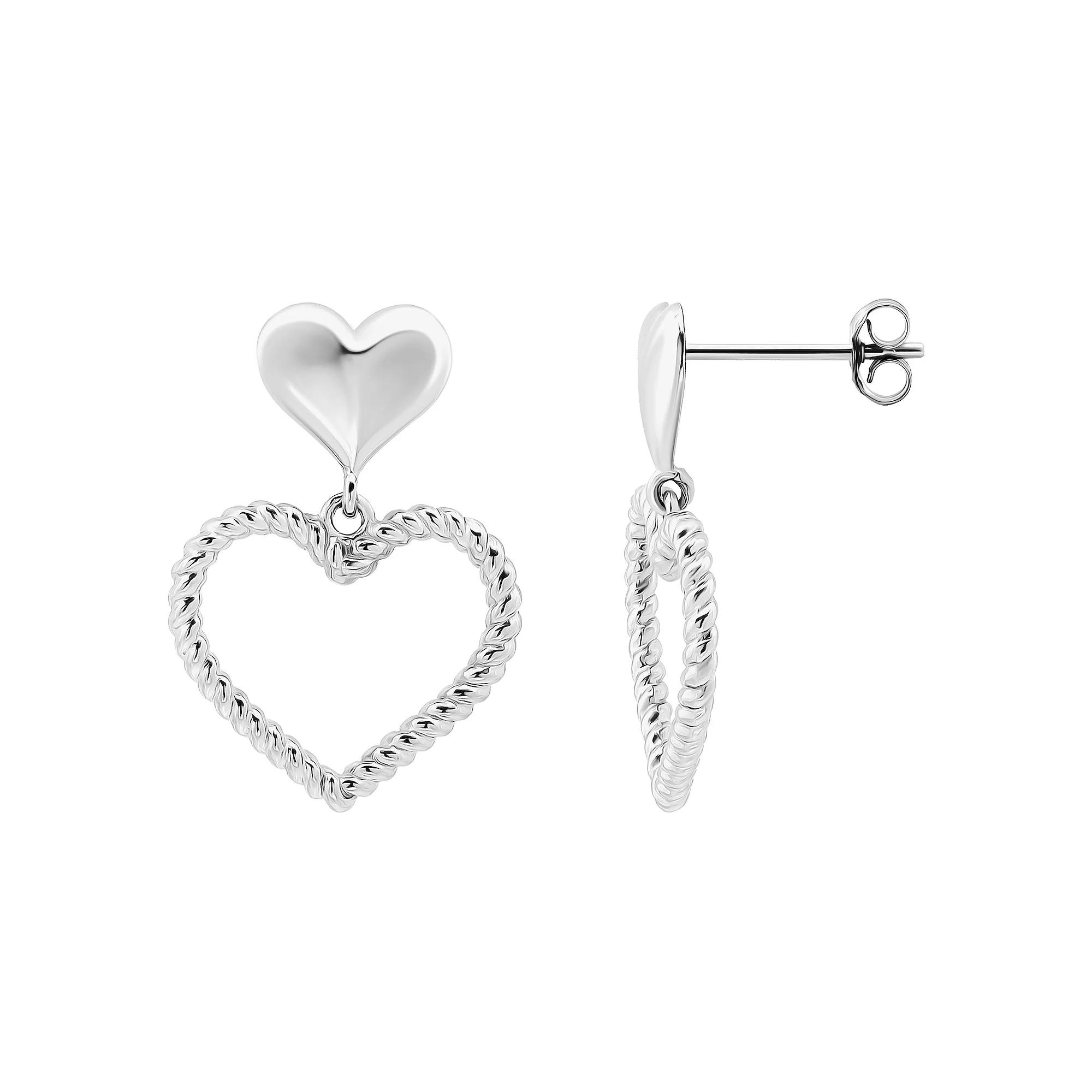 Aleure Precioso Twisted Open Heart Drop Posted Earrings, Women's, Sterling Product Image