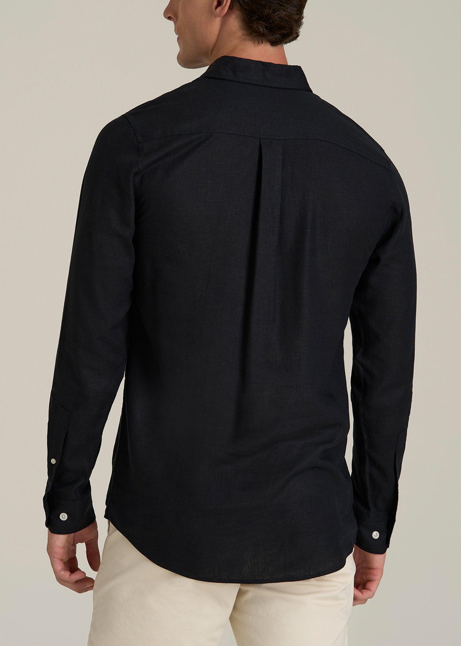 Linen Popover Shirt for Tall Men in Black Male Product Image