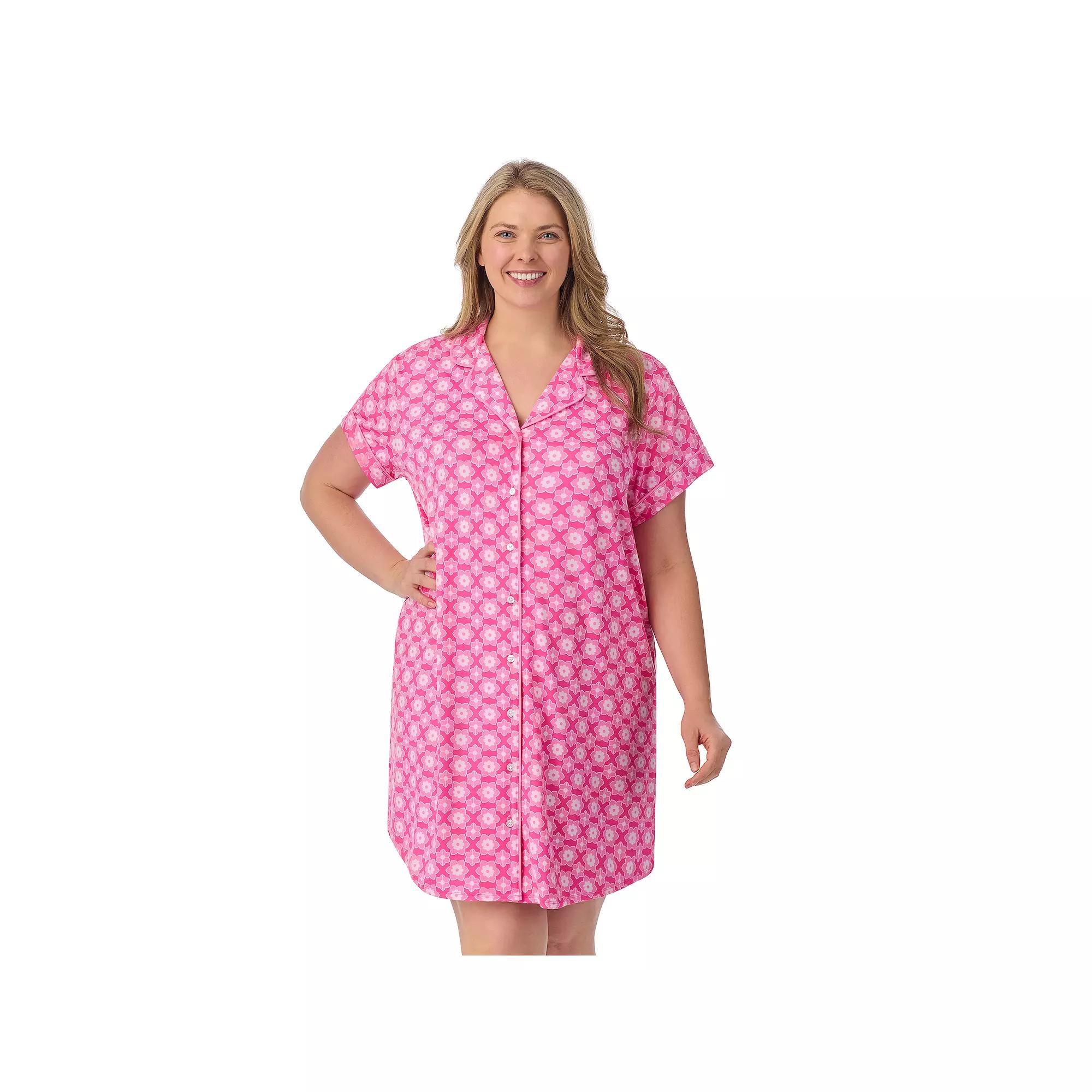 Plus Size Draper James Printed Cozy Short Sleeve Notch Collar Sleepshirt, Women's, Size: 1XL, Aurora Pink Geo Product Image
