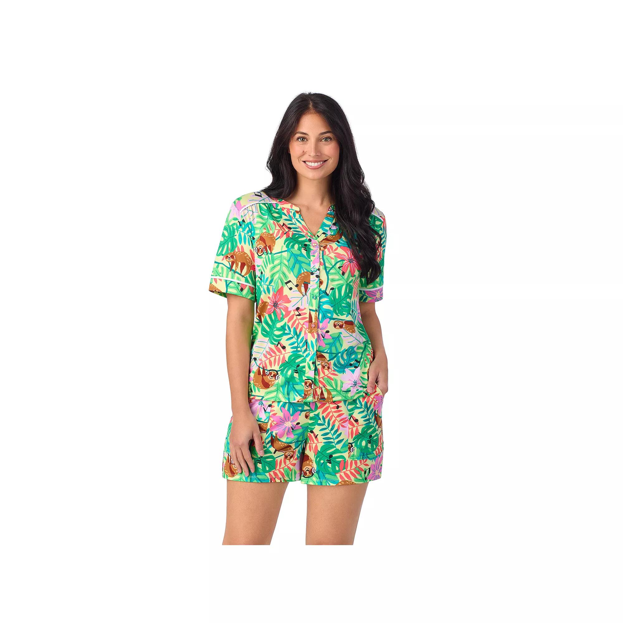 Women's Cuddl Duds® Short Sleeve Split Neck Pajama Top and Pajama Shorts Set, Size: XS, Yellow Sls Product Image