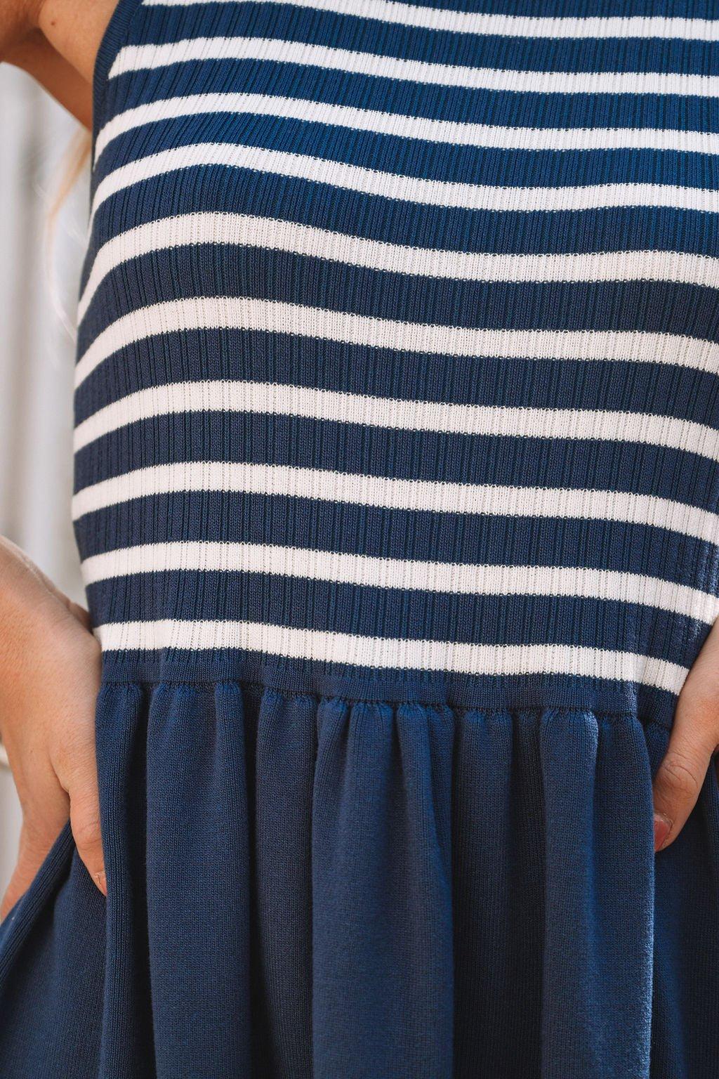Navy and White Striped Tank Mini Dress - FINAL SALE Product Image