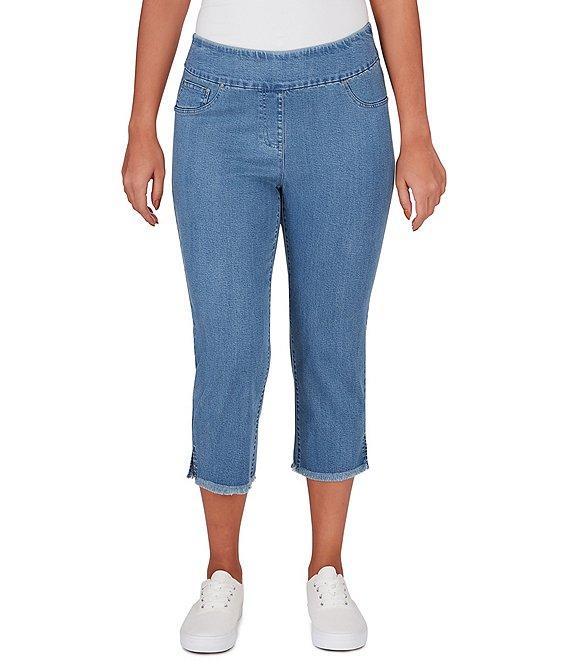 Ruby Rd. Petite Size Tencel Pull-On Fringe Side Slit Hem Capri Pants Product Image