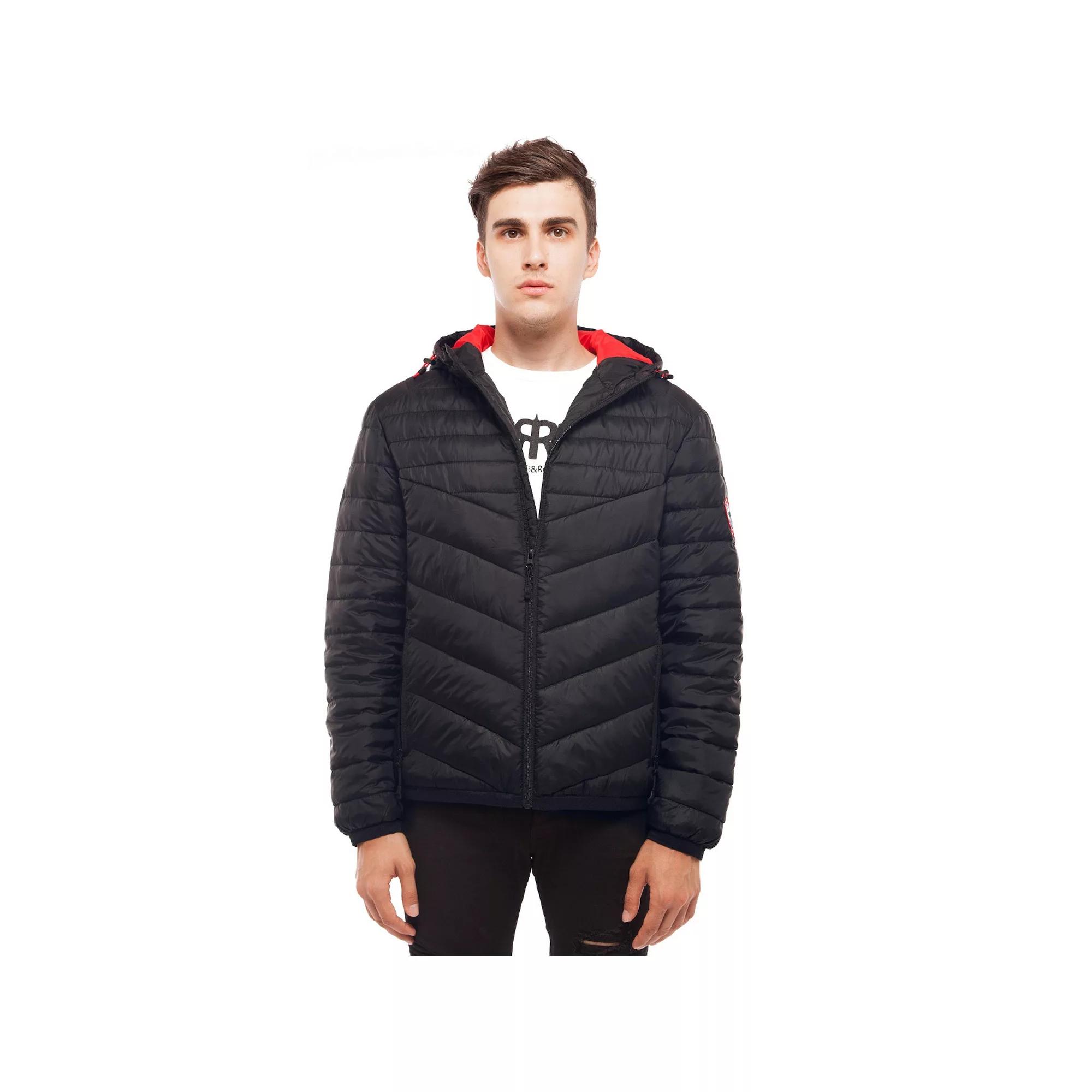 Men's Rokka&Rolla Lightweight Hooded Puffer Jacket, Size: Small, Black Product Image