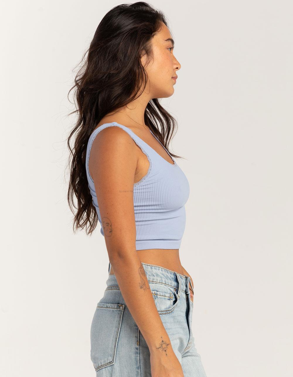 FULL TILT Seamless Lace Trim Womens Tank Top - LIGHT BLUE Product Image