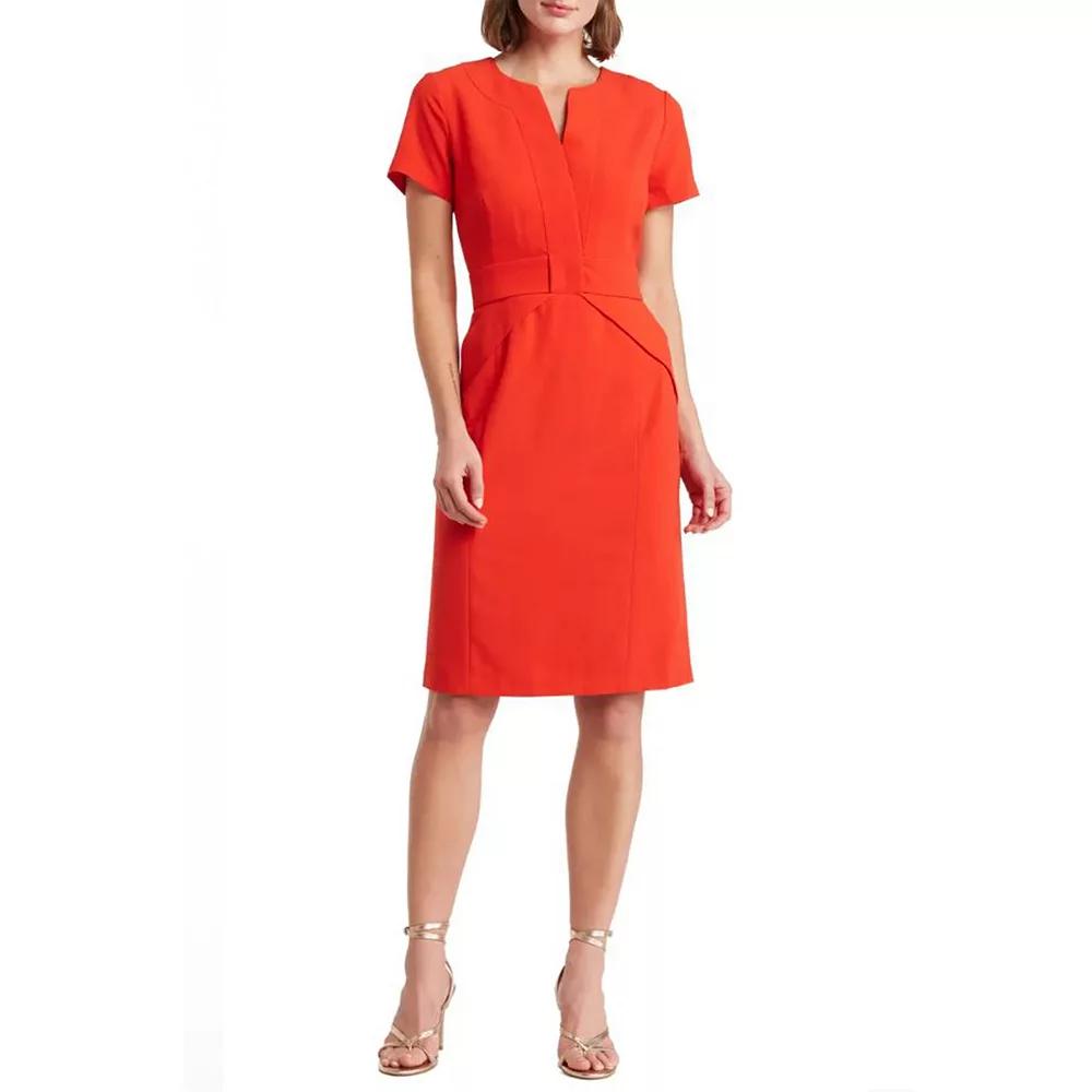 Women's Focus By Shani Crepe Sheath Dress with Bow Detail,  Product Image