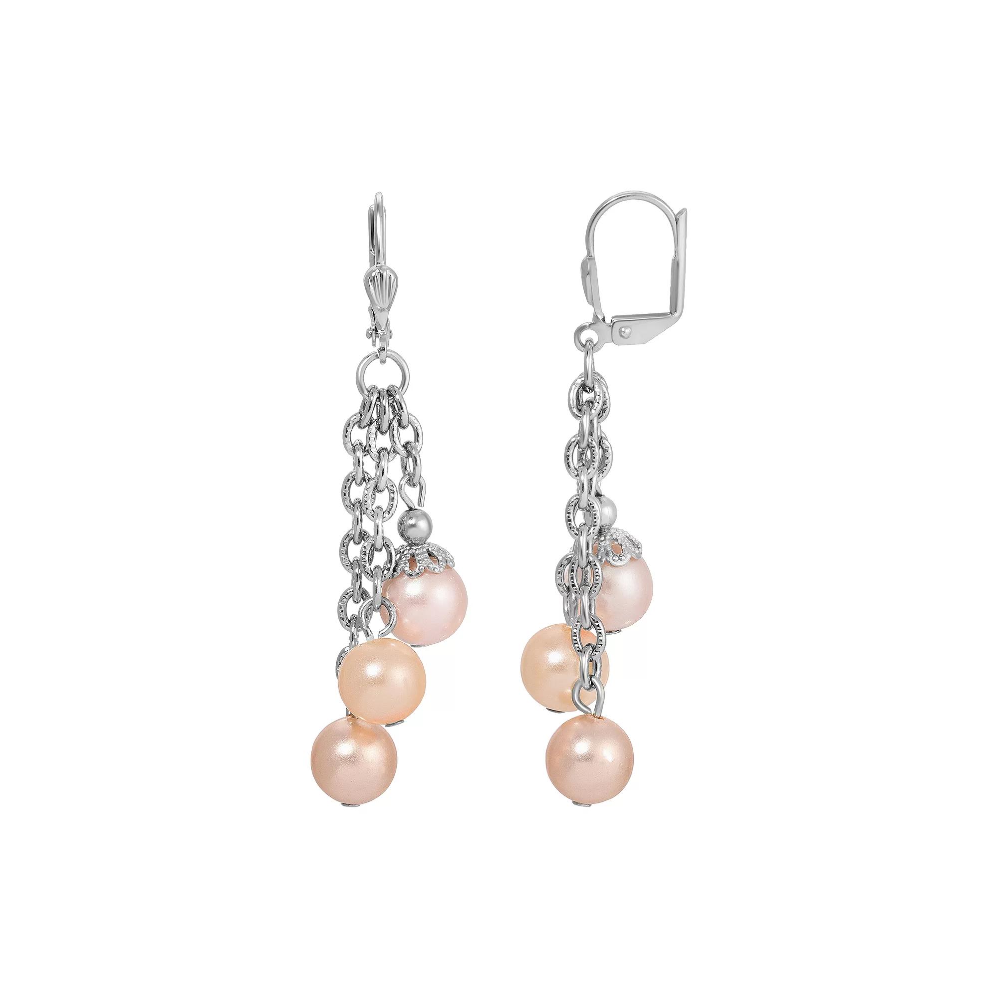 1928 Silver Tone Multi Color Simulated Pearl Leverback Earrings, Womens Product Image