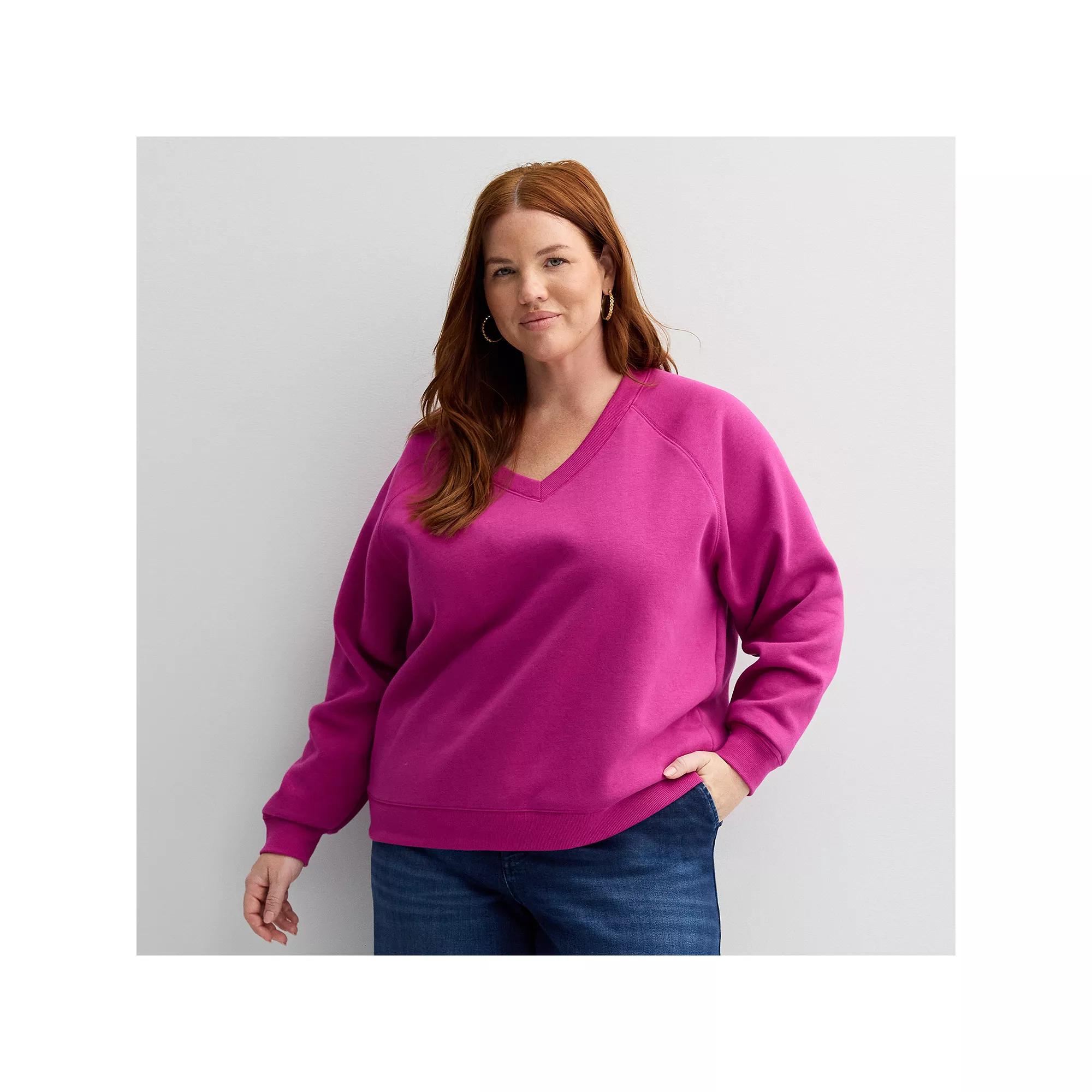 Plus Size Sonoma Goods For Life® V-Neck Sweatshirt, Women's, Size: 1XL, Fantasy Pink Product Image