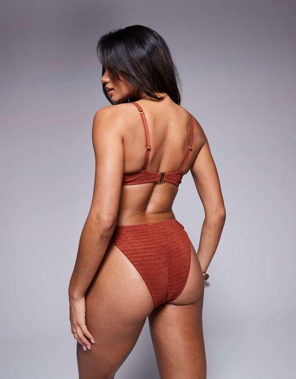 Boux Avenue amalfi stripe texture tanga bikini bottom in rust Product Image