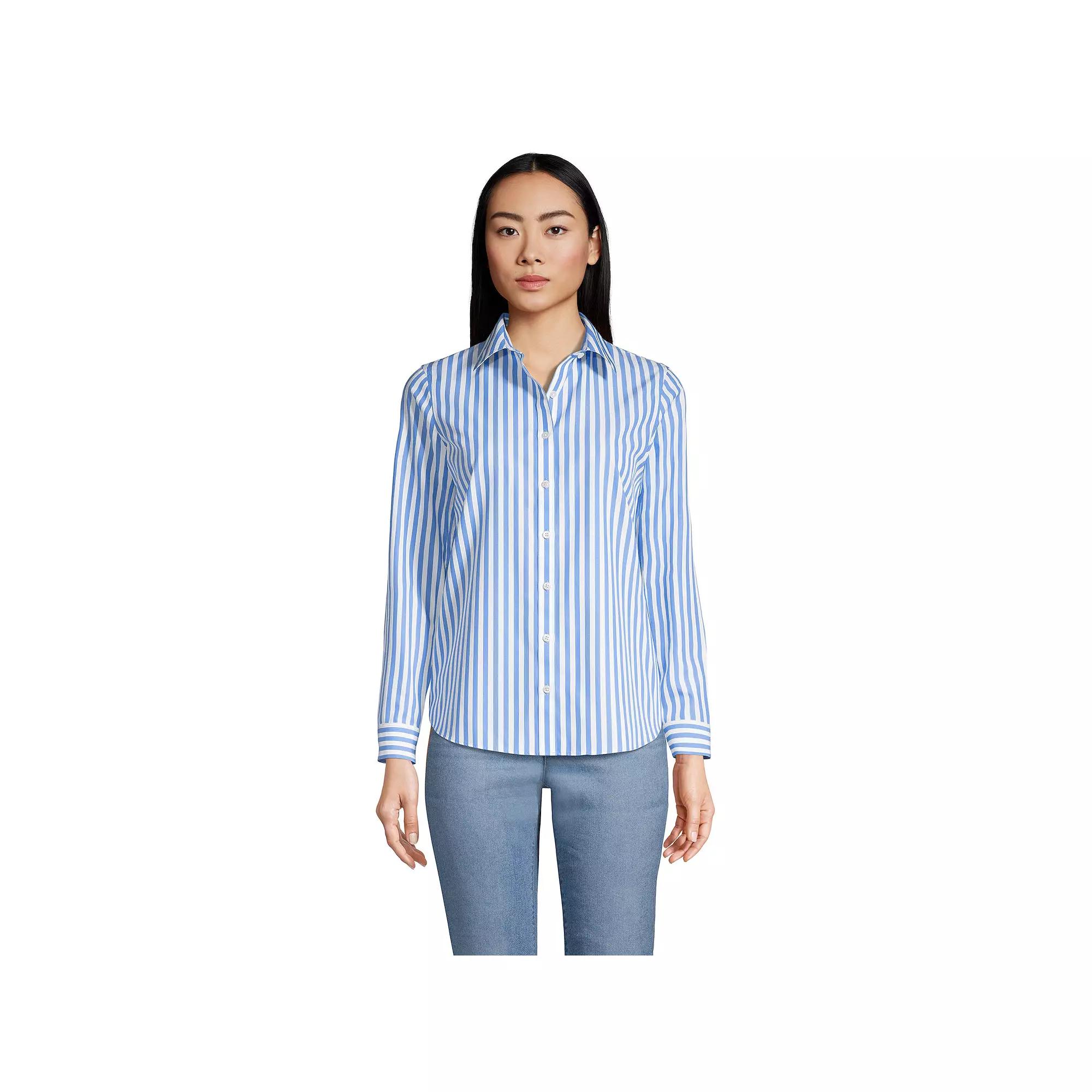 Women's Lands' End No-Iron Long Sleeve Supima Cotton Shirt, Size: 6, Chicory Blue Stripe Product Image